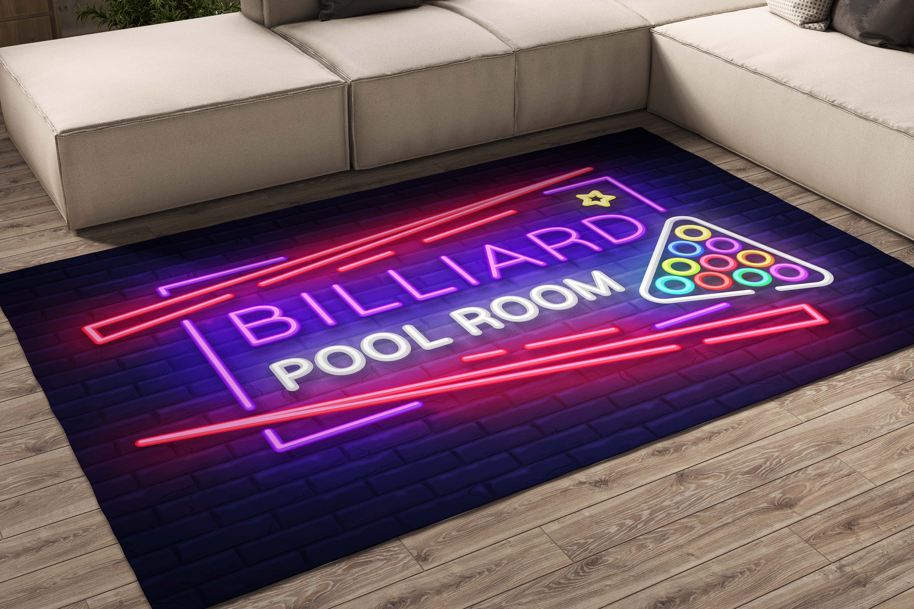 Billiards Club Area Rug Neon Design Retro Pool Room Rug Pool Etsy