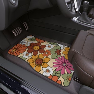 Colorful 70s style retro Car Floor Mats, Flower Power Car Floor Mats, retro Hippie Car Mat, Car Accessories Car Floor Mats,Interior Car mat