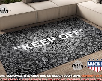 Keep Off Rug - Gray Cool Rug with Keep off text for Living room home decor, Fashion Hypebeast Keep Off rug for bedroom and Housewarming gift