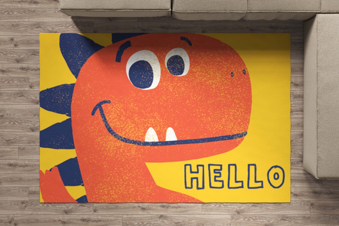 Cute Dinosaur Area Rugs Grunge Texture for Kids Room Decor Carpet Hello Dinosaur Design Print
