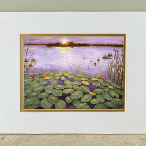 Everglades Evening Double Matted signed print. Sunset over the Everglades at Loxahatchee National Park in Florida.