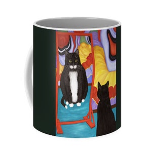 Wunderliche Fat Tuxedo Cat Kaffeetasse: Fun House Spiegel, Keramik, 11oz/15oz