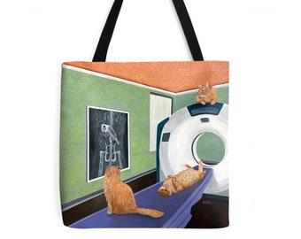 Cat Scan Tote Bag: Ginger Cats & Big Fish, Whimsical Design