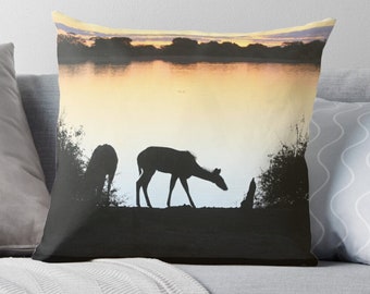 Antelopes Chobe River Sunset Pillow, Safari Cushion, Africa Decor. Safari Lovers Gift.