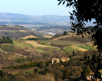 Beautiful Siena, Italy hand signed art print. 20 x 30 ".  Colorful view from a hilltop in the Italian countryside.