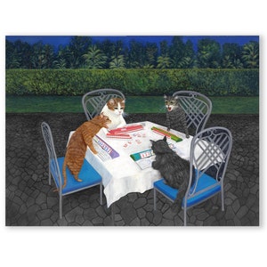 Cats Playing Mahjong Oil Painting: Whimsical Feline Art on Canvas