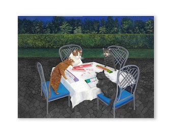 オレンジ色のぶち猫の油絵：ブロンドのかつらの反射、キャンバスに張