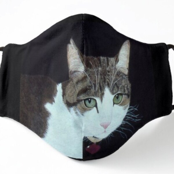 Tabby Cat with Notched Ear face mask. Adopted and Rescued Cat lover's gift. TNR Cat mask for adults and kids in several styles.