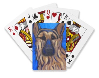 German Shepherd Abstract Playing Cards. Dog in shades of blue. Painterly abstract closeup German Shepherd.