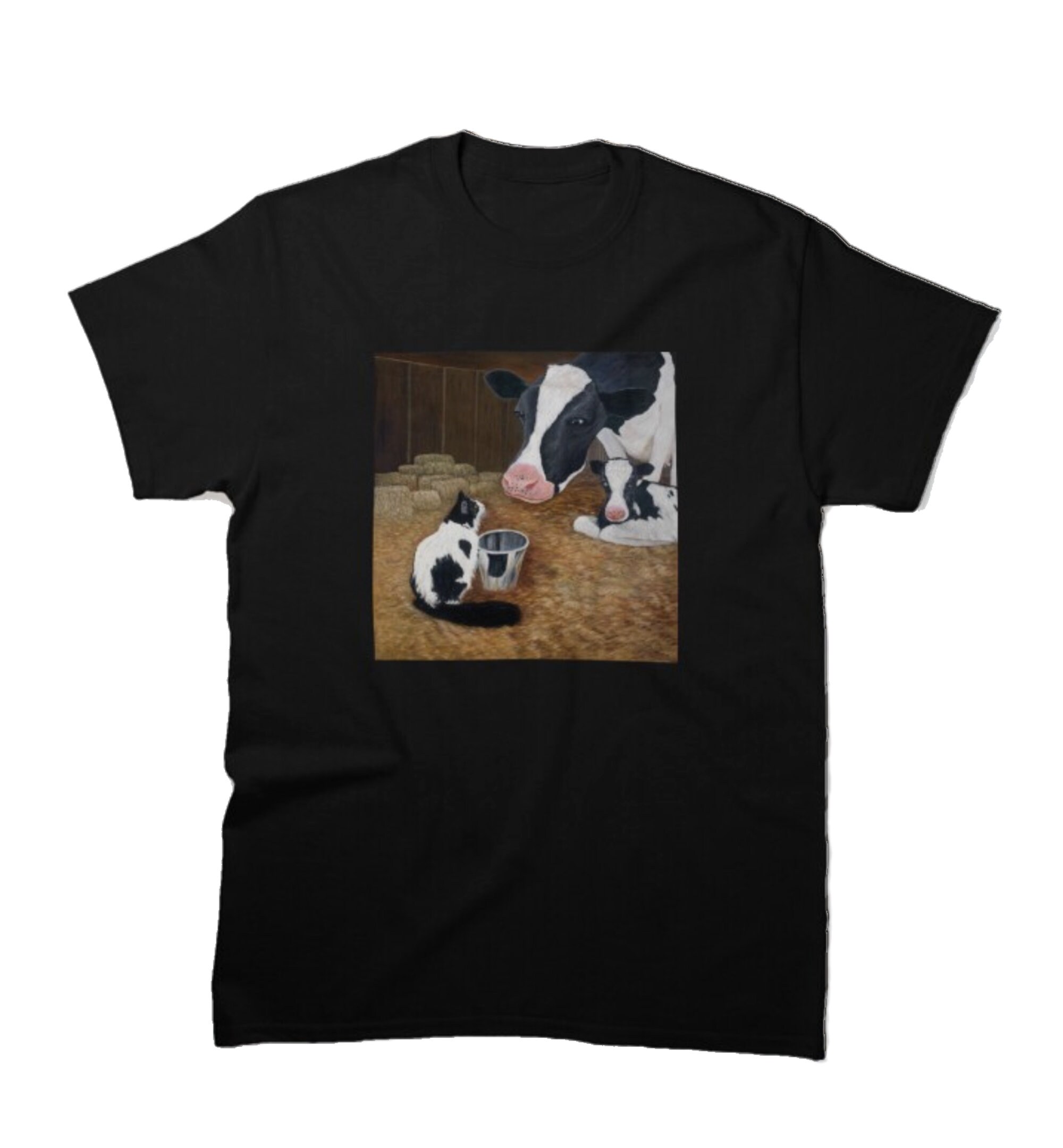 Tuxedo Cat & Cow T-shirt: Whimsical Barn Art