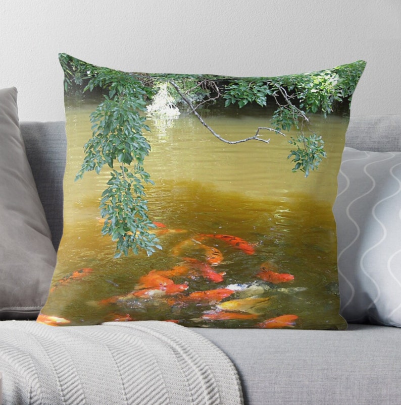 Koi Fish Pillow Colorful Koi Cushion Koi Swimming With Etsy