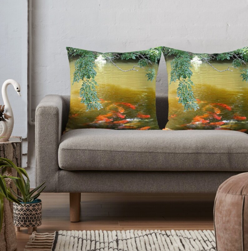 Koi Fish Pillow Colorful Koi Cushion Koi Swimming With Etsy
