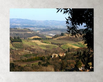 Beautiful Siena, Italy stretched canvas wall art. Colorful view from a hilltop in the Italian countryside.