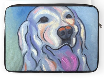 Yellow Labrador Retriever designer art laptop sleeve. A colorful, abstract yellow lab. Colorful dog Lovers gift. Whimsical laptop sleeve.