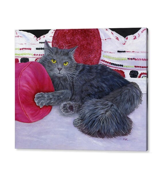 Chat Gris A Poil Long Impression De Toile Chat Bleu Russe Et Etsy France