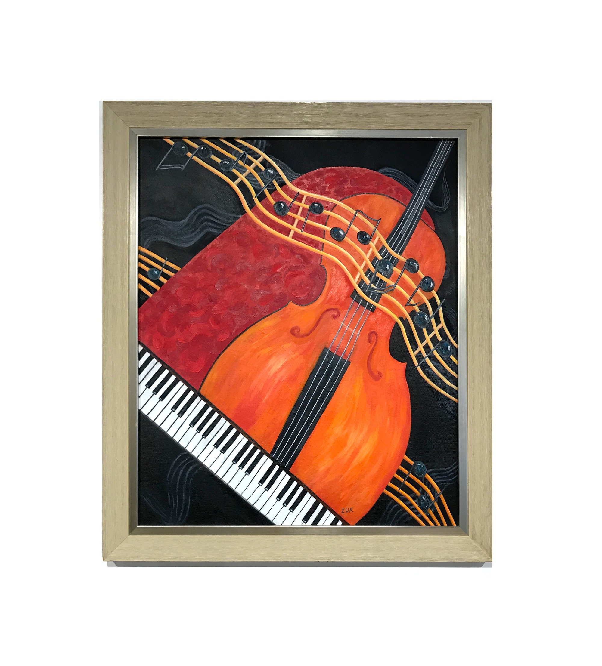 アート・デザイン・音楽 ORCHESTER PROBESPIEL VIOLONCELLO Cello Oil Painting, Keyboard and Floating Notes, Music Art - Etsy