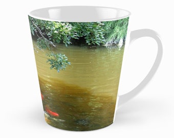 Koi Fish coffee mug. Koi swimming with foliage cascading over water. Dishwasher and microwave safe. Koi Fish Lover's gift.