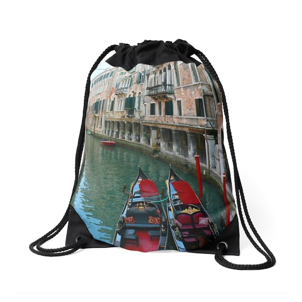 Venice Canal and Gondolas Drawstring Bag. Beautiful Venice, Italy school book bag.