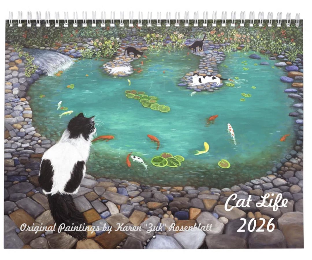 猫の絵画 2026年 壁掛けカレンダー：「猫と鯉」表紙 - Etsy 日本