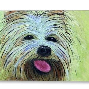Yorkie-wenskaarten. Blanco binnenkant en kan worden aangepast. Hondenliefhebbers cadeau. Hondenliefhebbers kunst. Knoop neus en ogen.