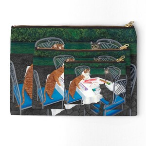 Cats Playing Mahjong Pouch. Whimsical Cats Art Purse. Gift for Cat and Mahjong Lovers. Cats In Garden Playing Mah Jong. Cat Lover's Zip Bag image 4