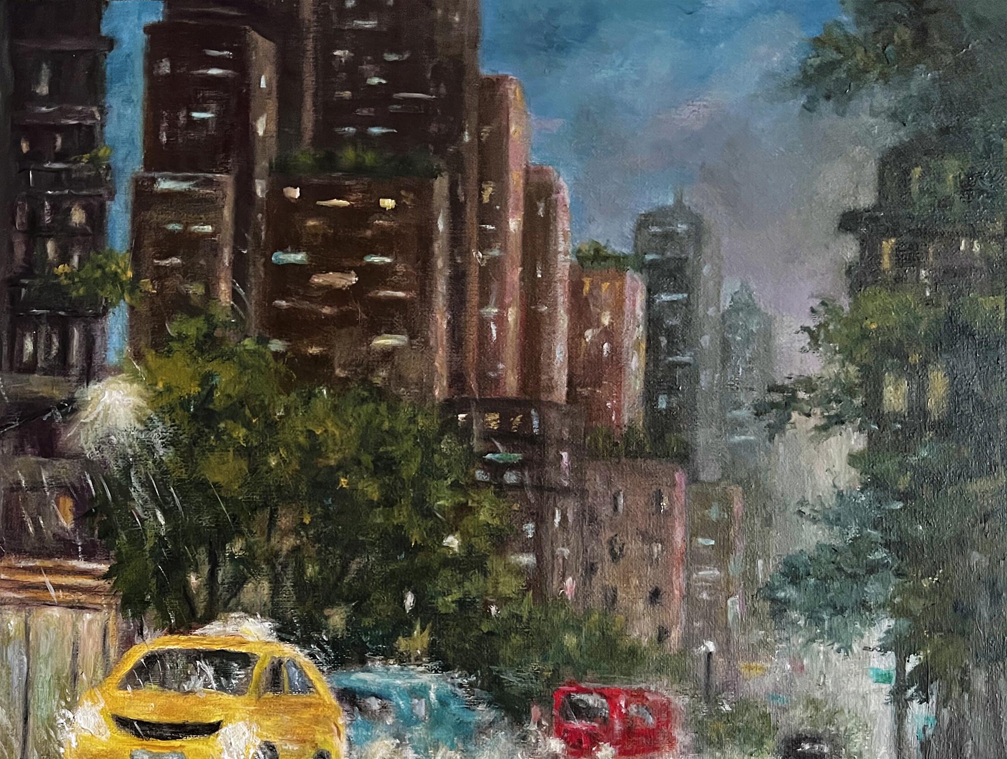 ニューヨークの雨の夜 油絵：色彩豊かな都市景観アート - Etsy 日本