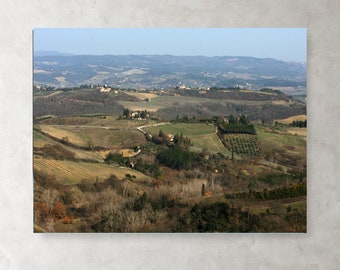 Siena, Italy stretched canvas wall art. Colorful view from a hilltop in the Italian countryside.