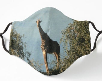 Young Giraffe face mask Safari lover's gift. Adults and kids. Comfortable polyester. Several Styles.