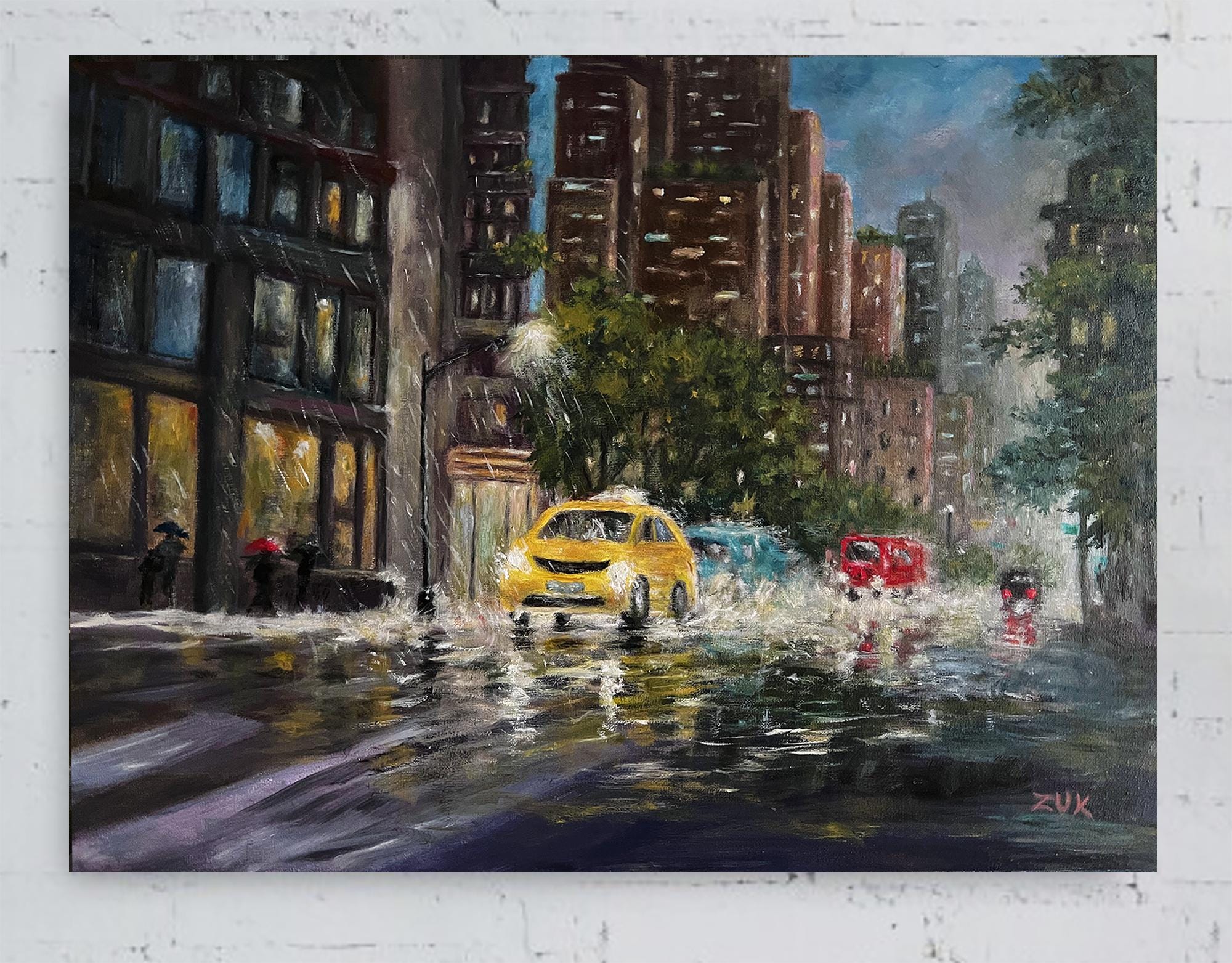 ニューヨークの雨の夜 油絵：色彩豊かな都市景観アート - Etsy 日本