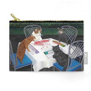 Cats Playing Mahjong Pouch. Whimsical Cats Art Purse. Gift for Cat and Mahjong Lovers. Cats In Garden Playing Mah Jong. Cat Lover's Zip Bag image 3