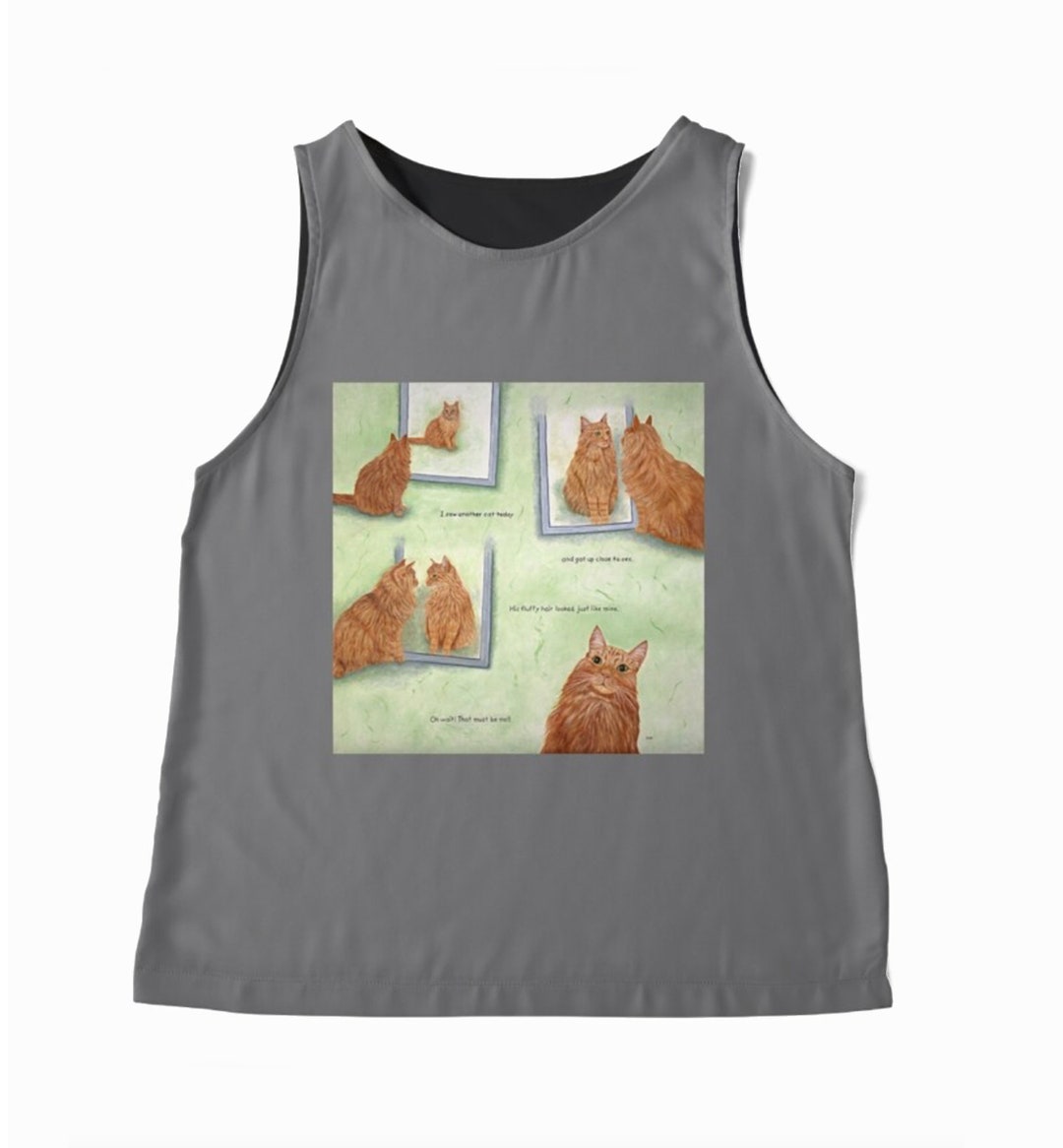 Top sans manches orange chat tigré et miroir. Top sans manches chat