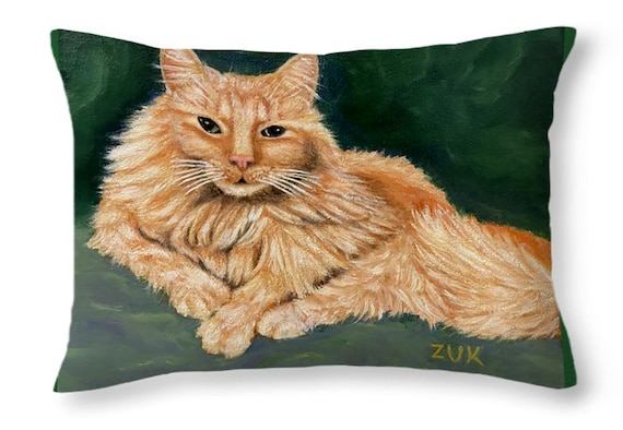 オレンジ色のトラ猫の枕：長毛のオレンジ色の猫のクッション - Etsy 日本