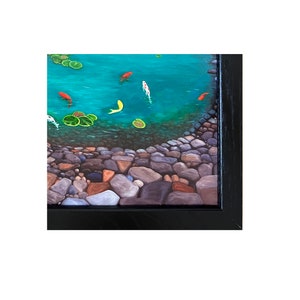 Tuxedo Cats At Koi Pond Framed Signed Print. Cat and Koi Fish Lovers Gift. Colorful Rocks And Stones. image 5