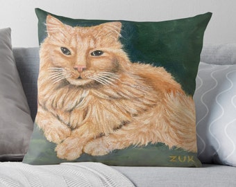 オレンジ色のトラ猫の枕：長毛のオレンジ色の猫のクッション - Etsy 日本