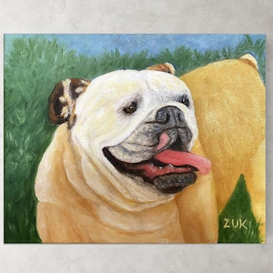 Bulldogge Leinwanddruck, Bulldogge Gemälde, Englische Bulldogge Bild, Bulldogge Portrait, Bulldogge Geschenk, Hunde Liebhaber Geschenk,