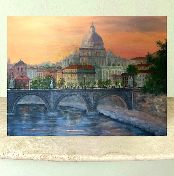 ローマ・バチカンの油絵：黄金の時間 イタリアの街並み - Etsy 日本