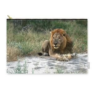 African Lion Zip Pouch.  Lion zippered bag. Safari lover&#39;s bag. Gift for Lion lovers.