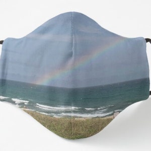 Rainbow Beach Seascape Face Mask: Adjustable, Washable
