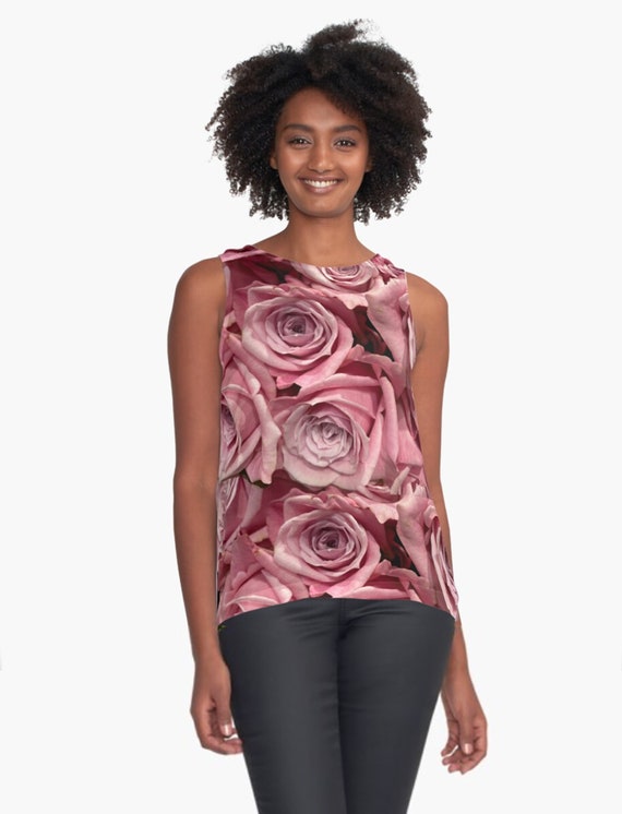 Pink Roses Sleeveless Top: Floral Spring Tank Top - Etsy Canada