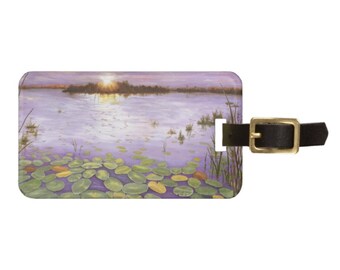 Florida Loxahatchee National Park Luggage Tag. Unique nature lovers gift. Beautiful sunset in the Everglades. Waterlillies, foliage, water.