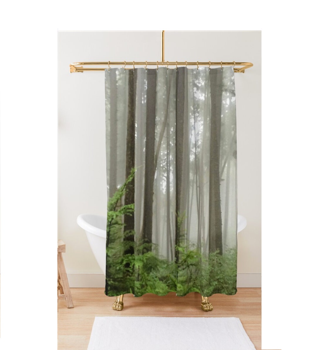 Alaskan Forest Scene Shower Curtain. A Foggy Forest Scene From the
