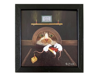 Whimsical Cat Mice Framed Print: Unique Cat Lover Gift - Main Image