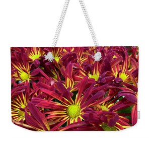 Red Daisies Tote Bag. Burgundy Red Daisies with Yellow Centers. Colorful Tote Bag. Gift for Daisy Lovers.