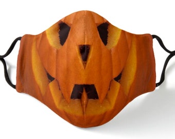 Carved Pumpkin Face Mask: Halloween Costume, Polyester, Adjustable