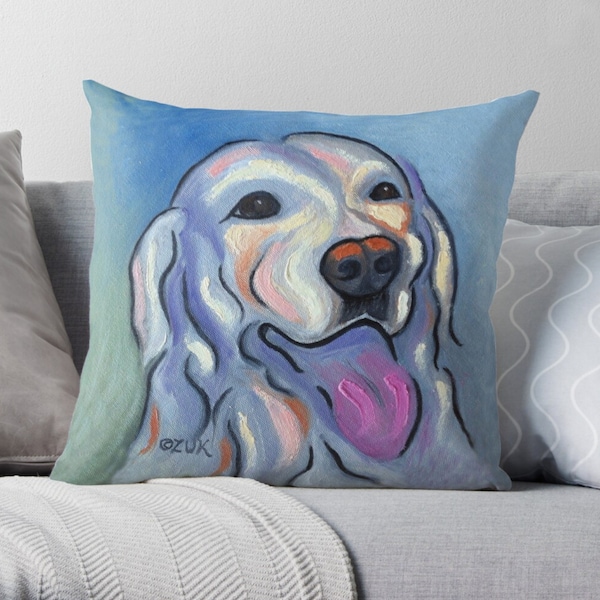 Colorful Abstract Yellow Labrador Retriever Face. Dog Pillow, Dog Cushion, Colorful Pillow, Dog Decor. Dog Lovers Gift