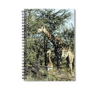 Giraffe Mom and Calf spiral notebook. Safari Lover&#39;s notebook. Jungle Animals notebook. Giraffe Lover&#39;s gift