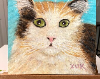 三毛猫の油絵、オリジナルアート、6インチ四方のキャンバス - Etsy 日本