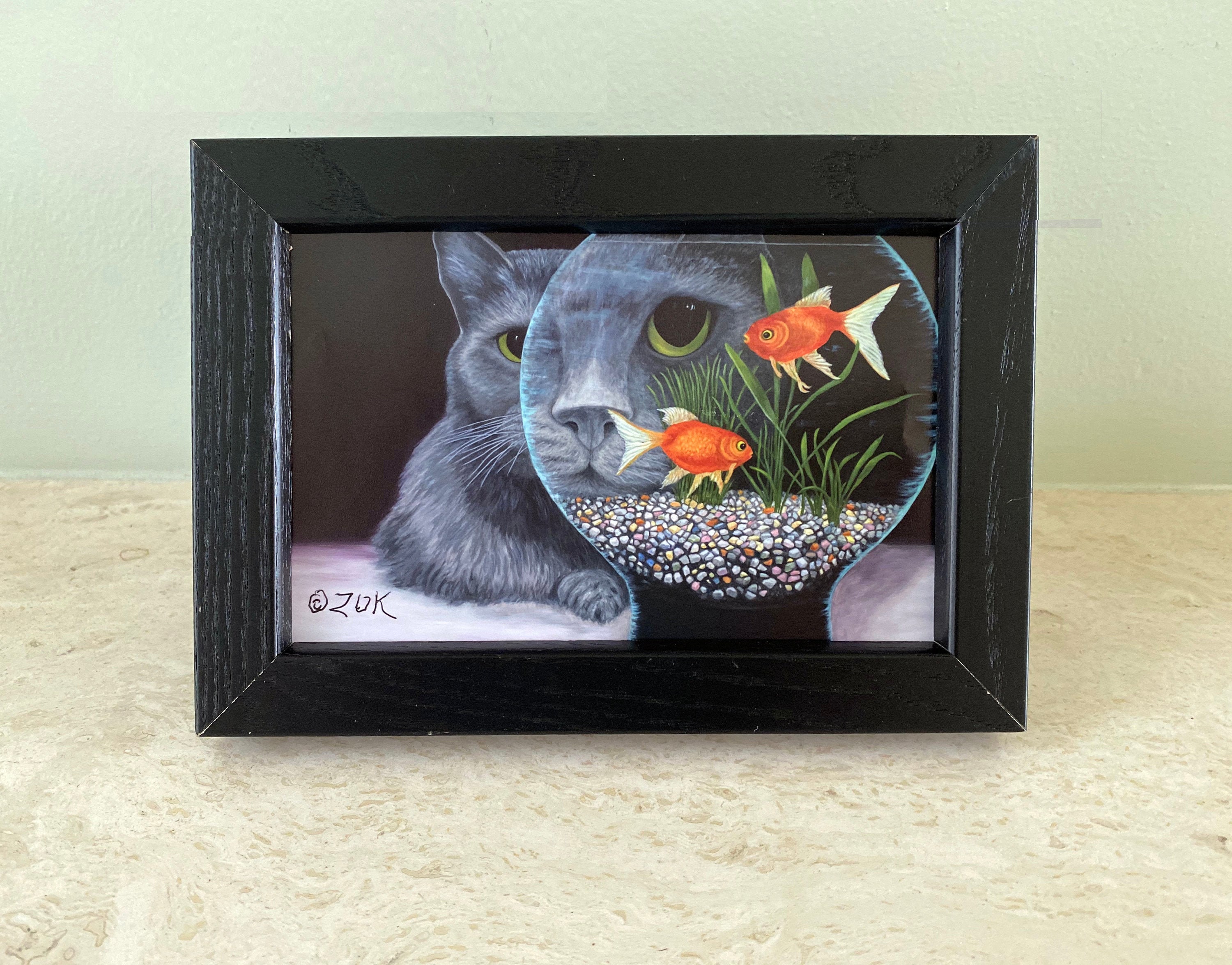 猫の油絵【窓の向こう】1点物の原画/作者サイン入り/額縁付属/フルイドアート 猫の油絵【猫肖像画】1点物の原画/作者サイン入り/真作/肉筆画