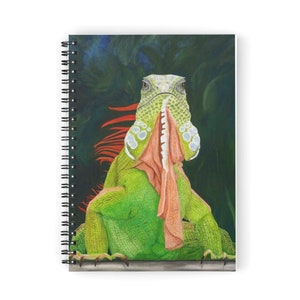 Iguana Dude spiral notebook. Big Green Iguana Lumbers out of the shadows.
