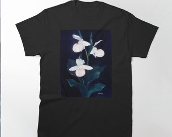 Lady Slipper Orchid T-Shirt: Gouache Painting Art